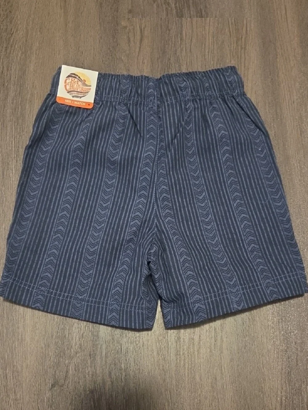 C&C California Navy Striped Kids Shorts with Orange Drawstring Tips